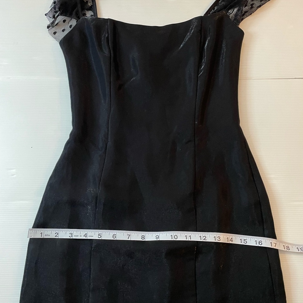 VTG Jessica McClintock Gunne Sax Black Satin Evening Gown Dotted Tulle Ruffle 5 - Picture 11 of 13